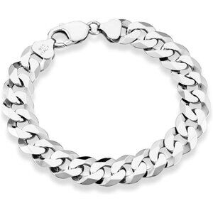 Miabella 925 Sterling Silver Italian 12mm Solid Diamond-Cut Cuban Link Curb